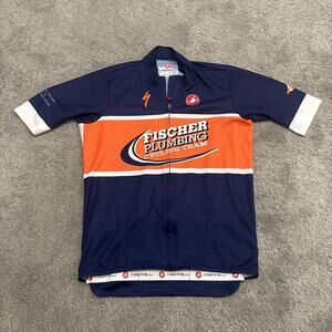 Castelli Cycling Jersey Mens Large Fischer Full Zip Pockets Blue Orange